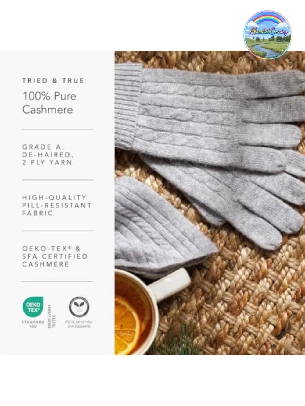Luxury 100% Cashmere Cable Knit Gloves, Warm Cozy Winter